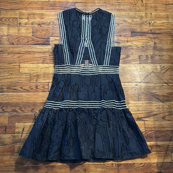 ALEXIS Rajani Black Sheer Details White Contrast Stitching Textured Mini Dress S - Picture 14 of 16